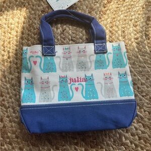 NWT Pottery barn kids cat tote bag with Julia monogram